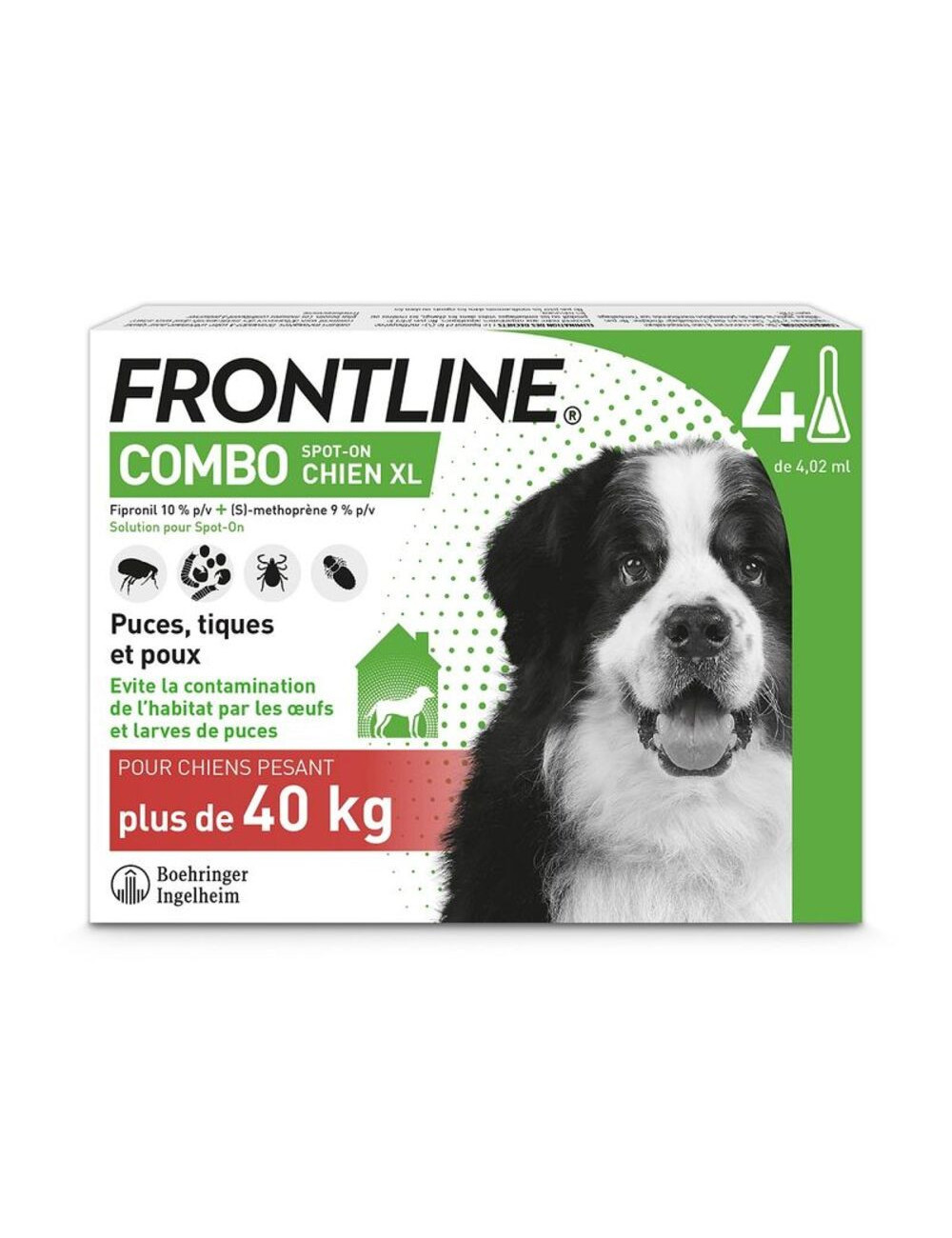 Frontline Combo 40-60kg – 4 Pipettes Antiparasitaires pour Chiens
