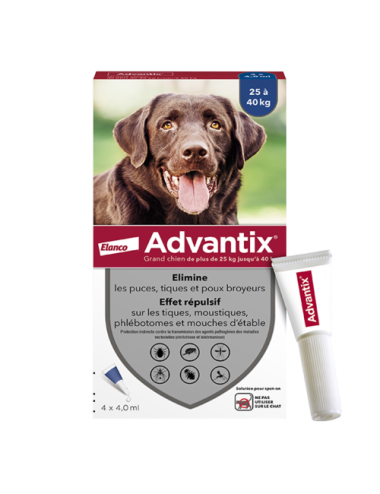 ADVANTIX grand chien 25-40kg - 4 Pipettes Anti-Puces et Anti-Tiques - 4ML