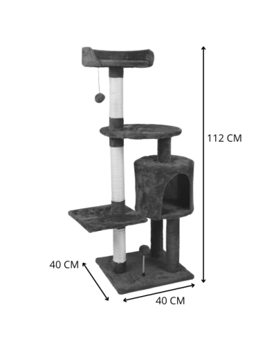 Arbre à Chat L40xL40xH112cm – Griffoir, Perchoirs et Niche Douillette