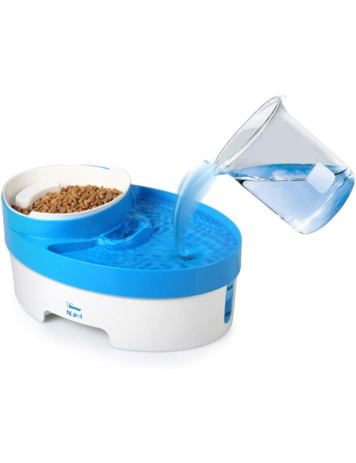 Fontaine à Eau Filtrante 2-en-1 avec Bol à Croquettes – Chat