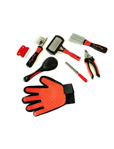 Kit de Toilettage Complet pour Chien et Chat - Brosse, Gant, Ciseaux et Peigne