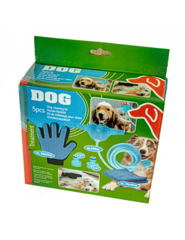 Kit de Bain Chien – 5 Accessoires avec Serviette, Gant et Tuyau
