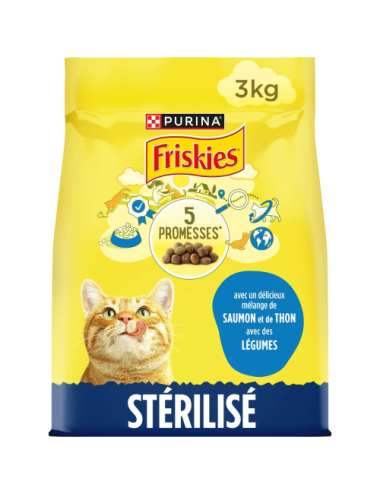 FRISKIES Pour Chat Stérilisé - Croquettes avec un délicieux mélange de saumon et de Thon avec des Légumes - 3kg