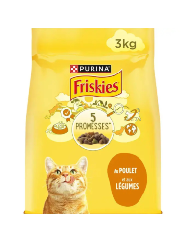 FRISKIES CHAT ADULTE - Croquettes au Poulet et aux Légumes - 3kg