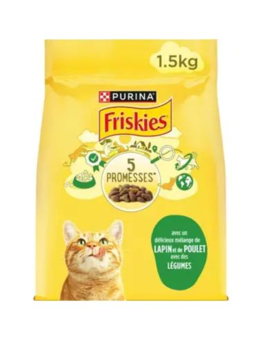 FRISKIES CHAT ADULTE - Croquettes avec un délicieux mélange de Lapin et de Poulet avec des Légumes - 1.5kg